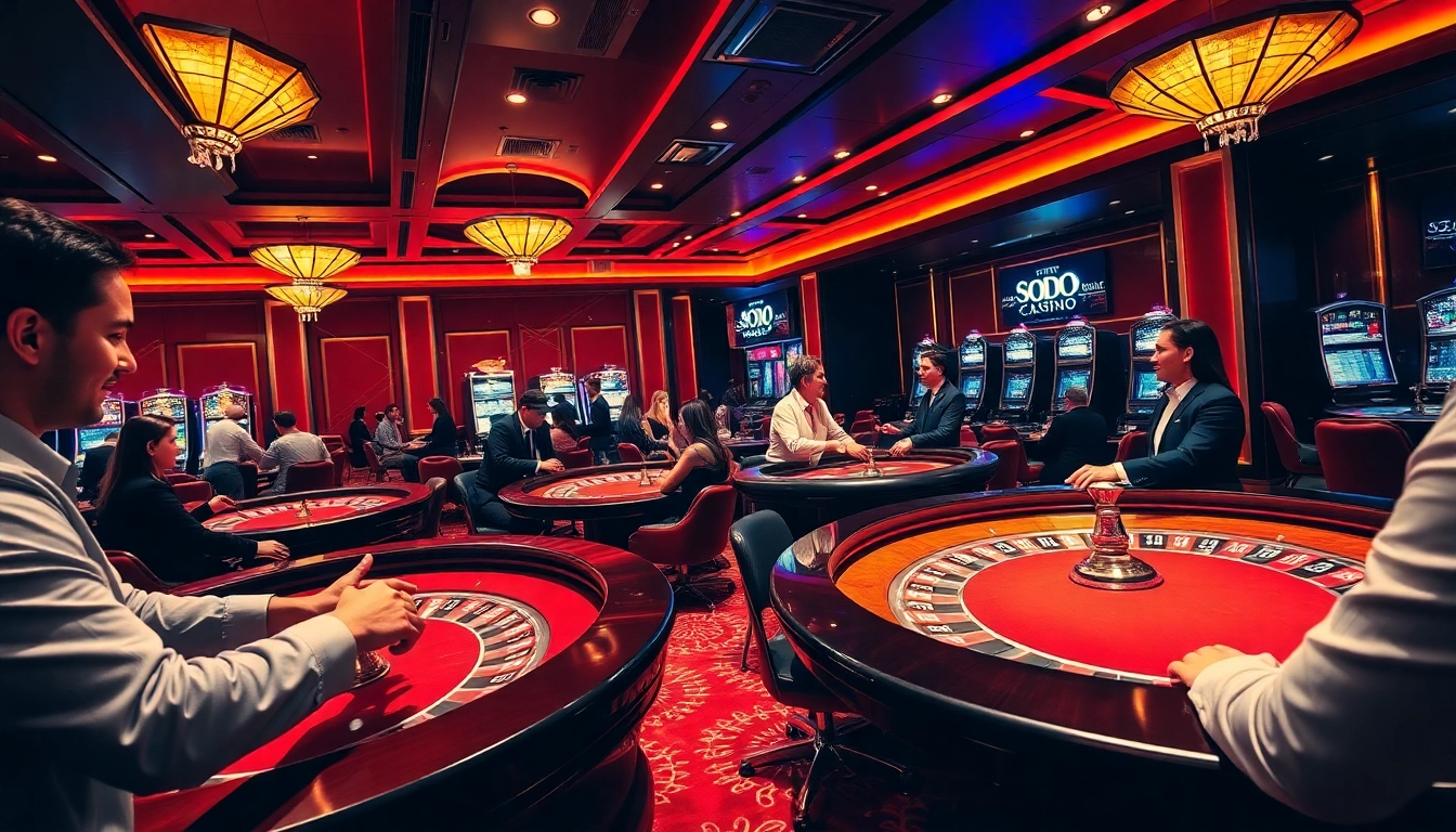 Players enjoying games at SODO CASINO, showcasing excitement and luxury in a vibrant casino environment.