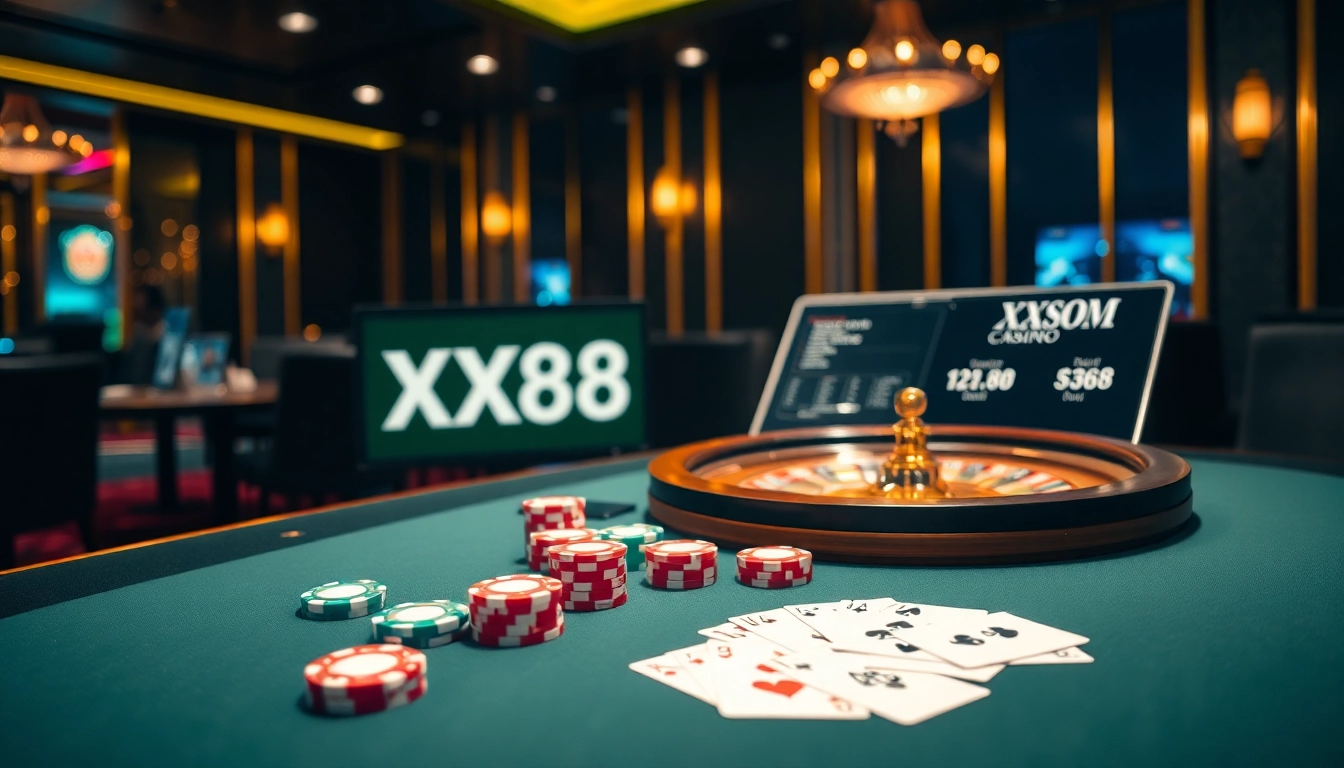 Experience the excitement of gaming at XX88.COM with vibrant casino tables and engaging atmosphere.
