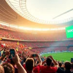 Socolive captures the excitement of live football viewing with passionate fans in a vibrant stadium atmosphere.