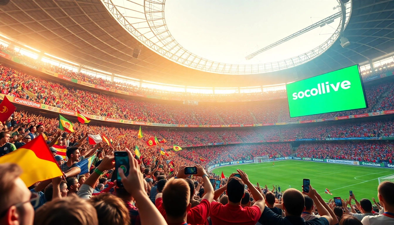 Socolive captures the excitement of live football viewing with passionate fans in a vibrant stadium atmosphere.