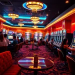 Excited gamblers enjoying luxury slot online machines at a vibrant casino.