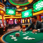Experience thrilling games at J88, featuring vibrant casino tables and intense poker action.