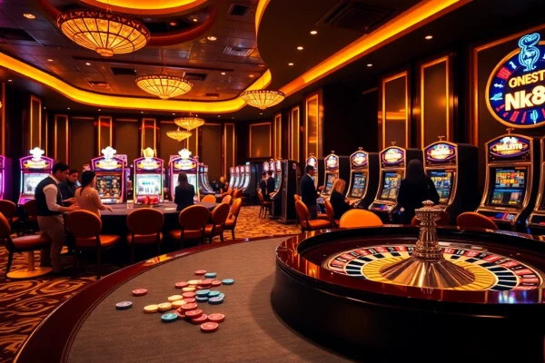 Experience thrilling gaming action at NK88's luxurious casino tables and vibrant slot machines.