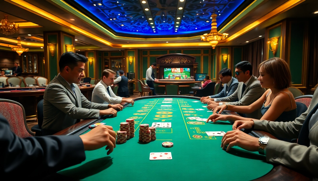 Experience high-stakes action at https://may88.click/ with a vibrant scene of player strategy and elegance.