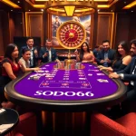 Exciting poker action at the SODO66 casino with vibrant chips and cards.