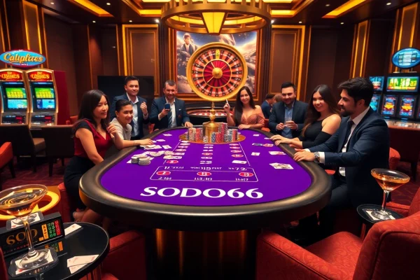 Exciting poker action at the SODO66 casino with vibrant chips and cards.