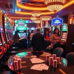 Pemain menikmati mesin slot gacor di suasana kasino yang cerah dan penuh semangat.