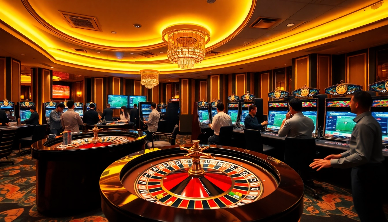 Engaging scene of bettors participating in Judi Piala Dunia at a vibrant casino.