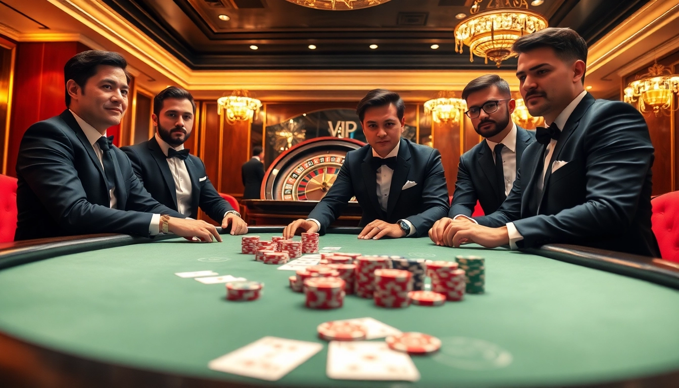 8kbet vip poker table scene showcasing professional gamblers engaged in an intense game.