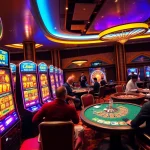 Players enjoying RTP Slot Gacor games in a luxurious casino setting filled with vibrant machines.