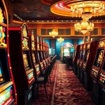 Slot machines illuminate the casino ambiance with vibrant colors and exciting gameplay.