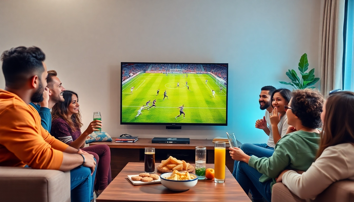 Exciting football streaming experience on OKWINTV, with fans enjoying a match.