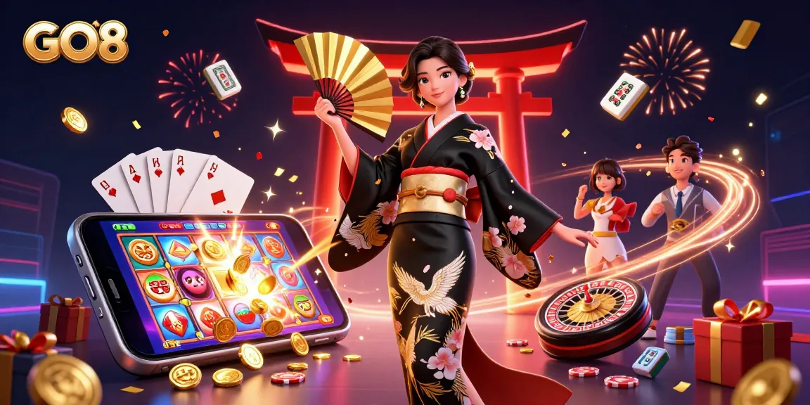 Experience the excitement of GO8 with dynamic casino illustrations showcasing elegant gameplay and vibrant graphics.
