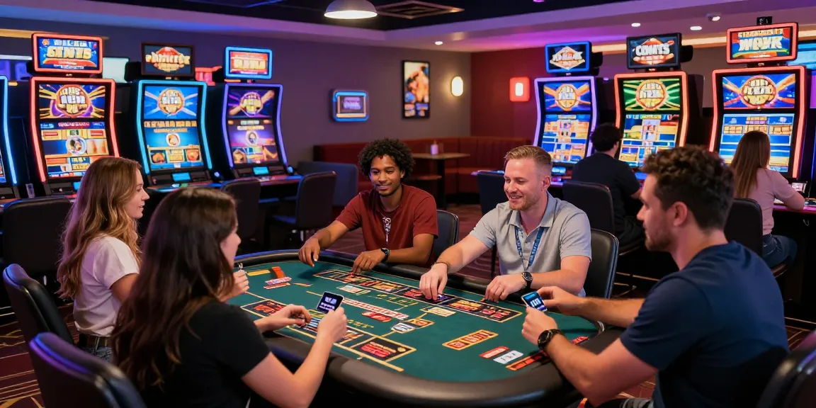 Exciting scene of players at online casinos that accept credit cards, showcasing diverse players using Visa and Mastercard amidst a vibrant casino atmosphere.