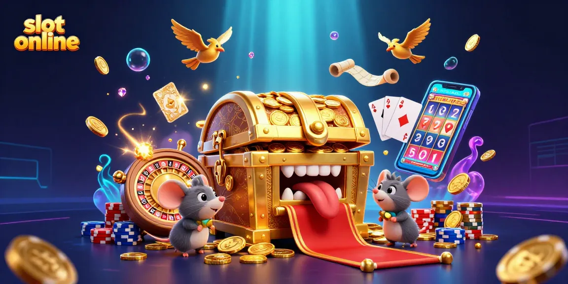 Engage with thrilling slot online adventures amidst golden riches and vibrant casino elements.